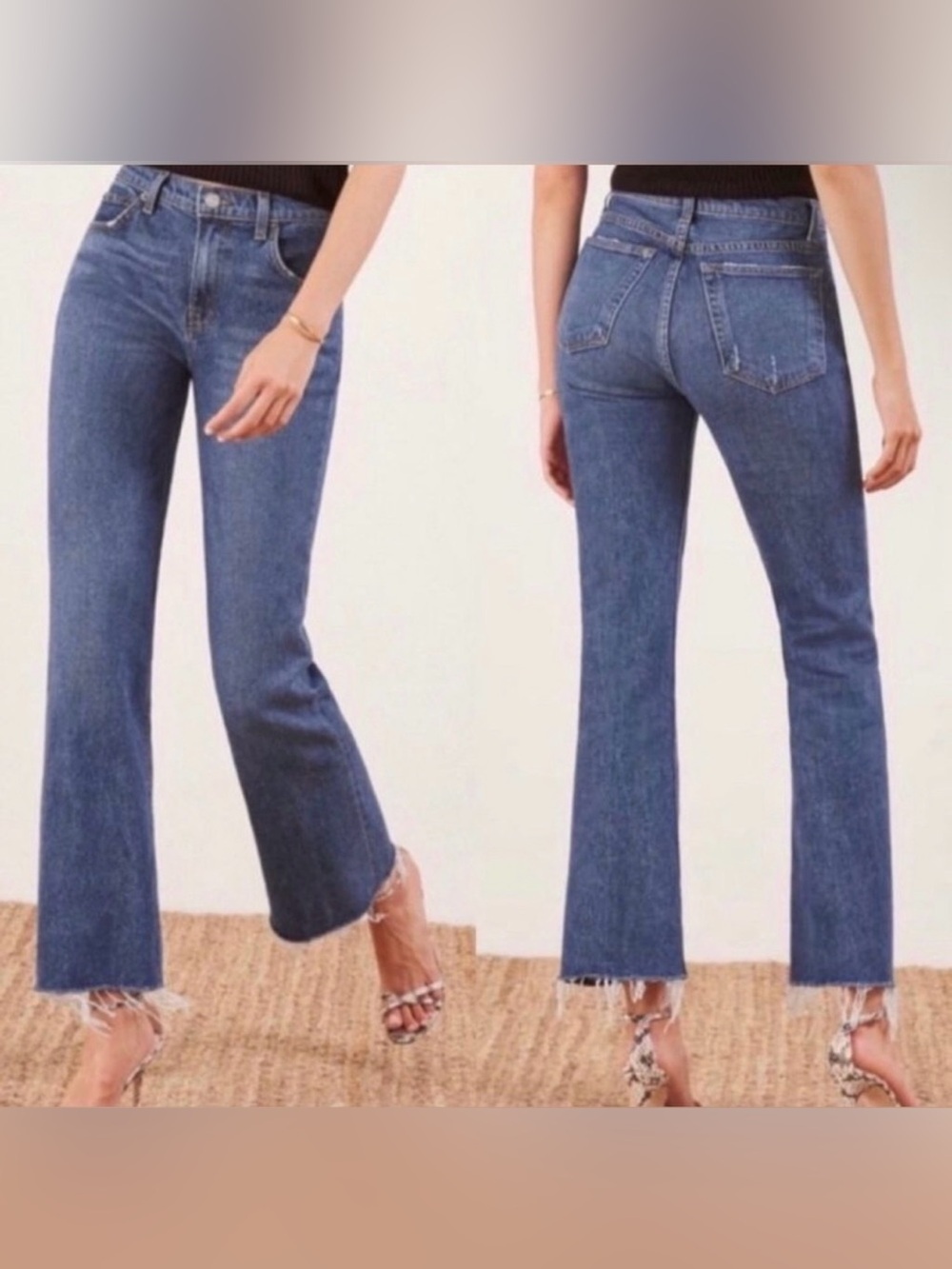 Reformation Medium Blue Flare Jeans with Raw Hem